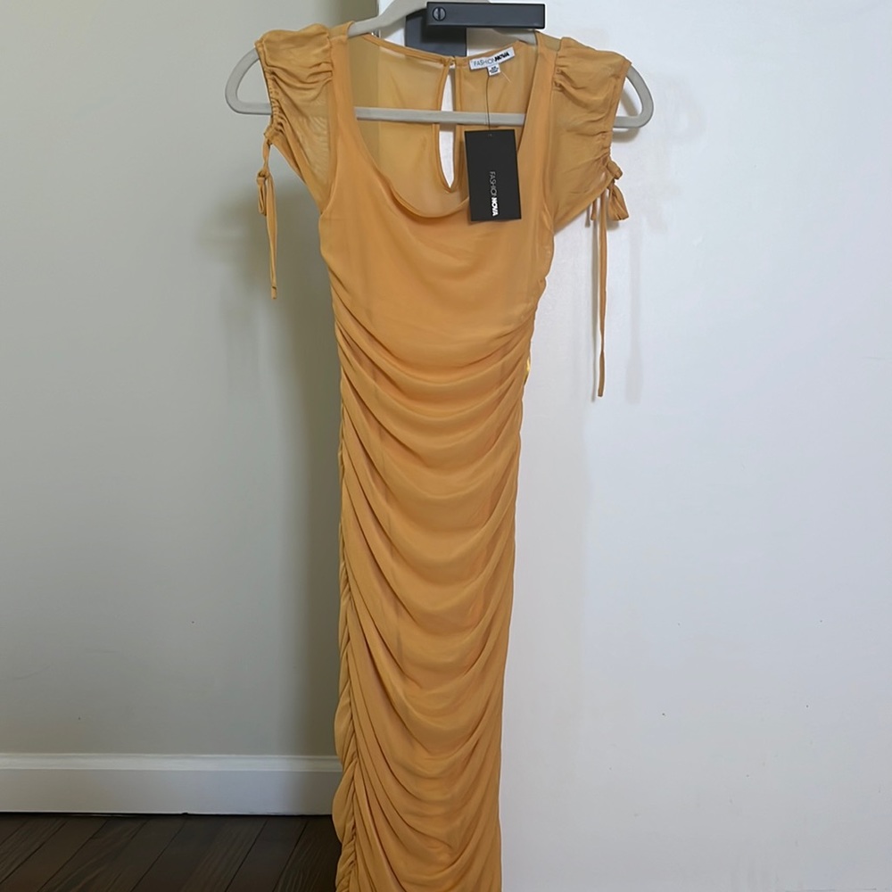Fashionnova Second chances mesh midi dress in mustard